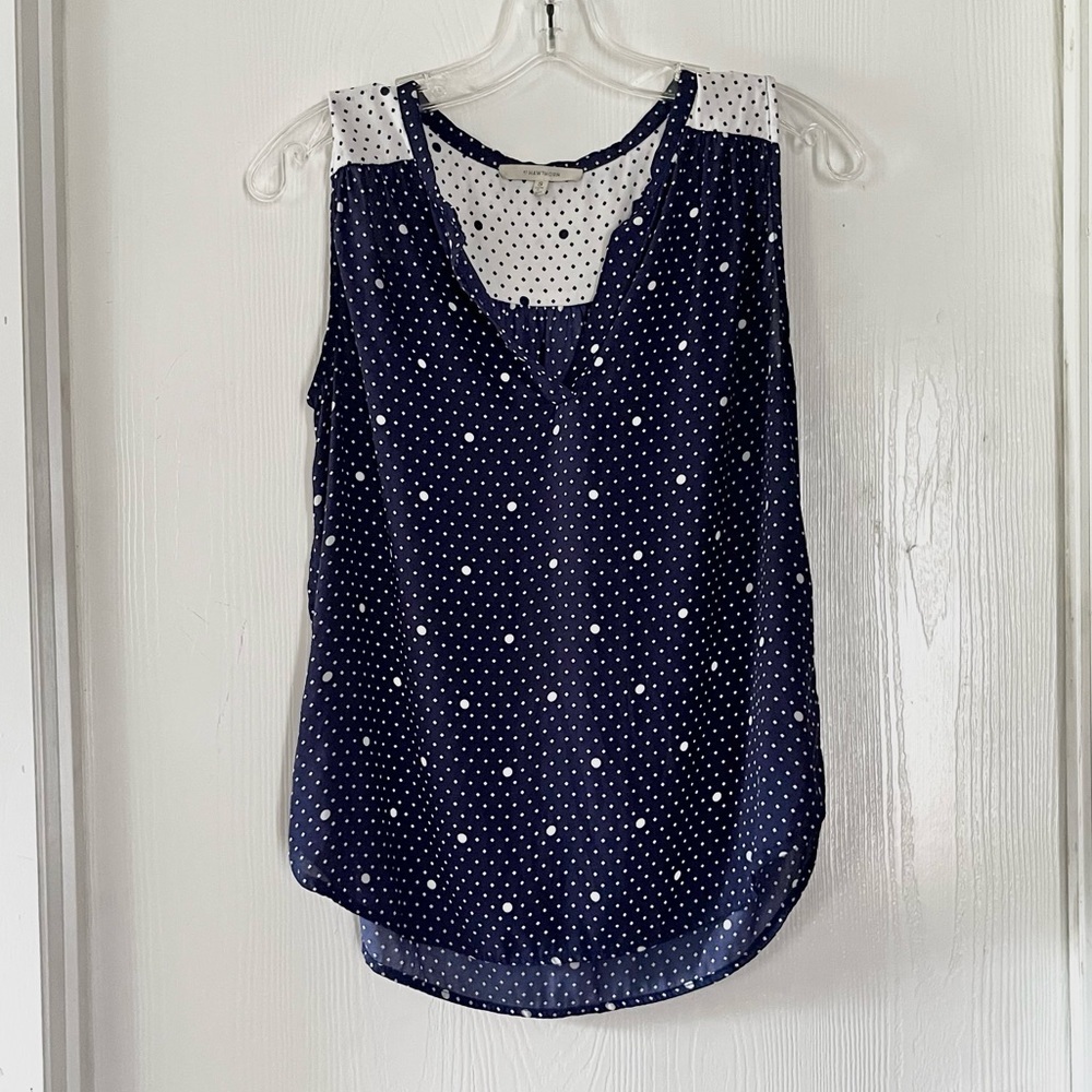 41 Hawthorn Navy and White Polka Dot Sleeveless Blouse